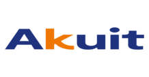 Logo Akuit : Design épuré en bleu marine et orange Logo Akuit avec les lettres A, u, i, t en bleu marine et une lettre k centrale stylisée en orange vif.