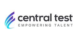 Central Test Logo : Solutions d'Évaluation du Potentiel Logo Central Test avec trois vagues dégradées bleu et violet et slogan EMPOWERING TALENT sur fond blanc.